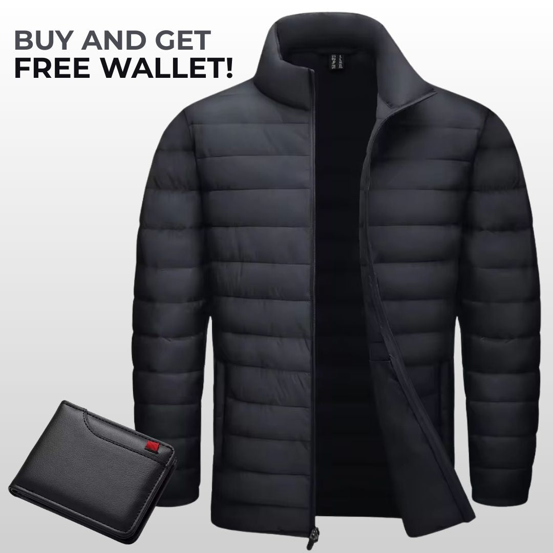 Men’s Lightweight Puffer Jacket – Water-Resistant & Insulated Windbreaker + Free Wallet