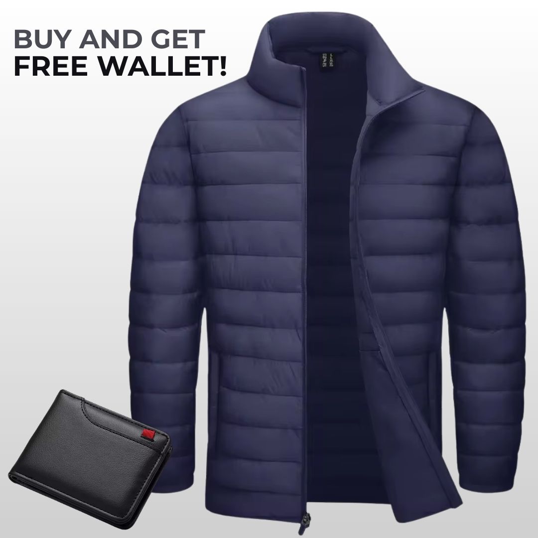 Men’s Lightweight Puffer Jacket – Water-Resistant & Insulated Windbreaker + Free Wallet