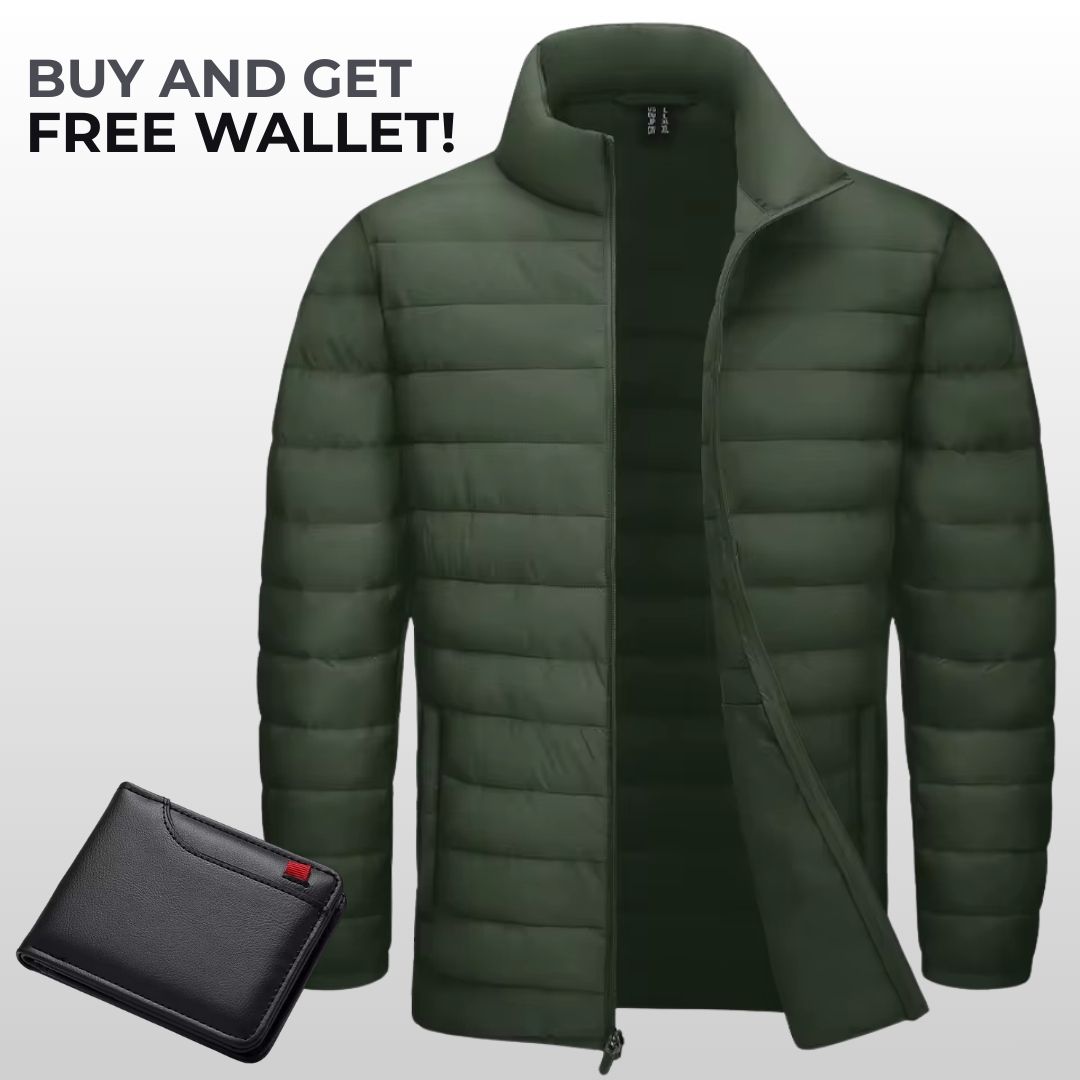 Men’s Lightweight Puffer Jacket – Water-Resistant & Insulated Windbreaker + Free Wallet