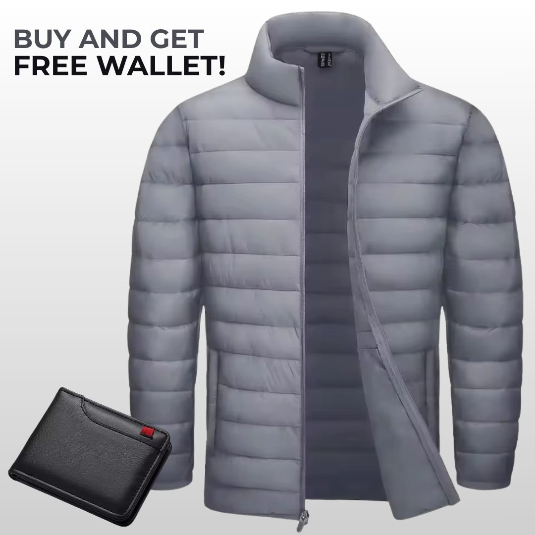 Men’s Lightweight Puffer Jacket – Water-Resistant & Insulated Windbreaker + Free Wallet