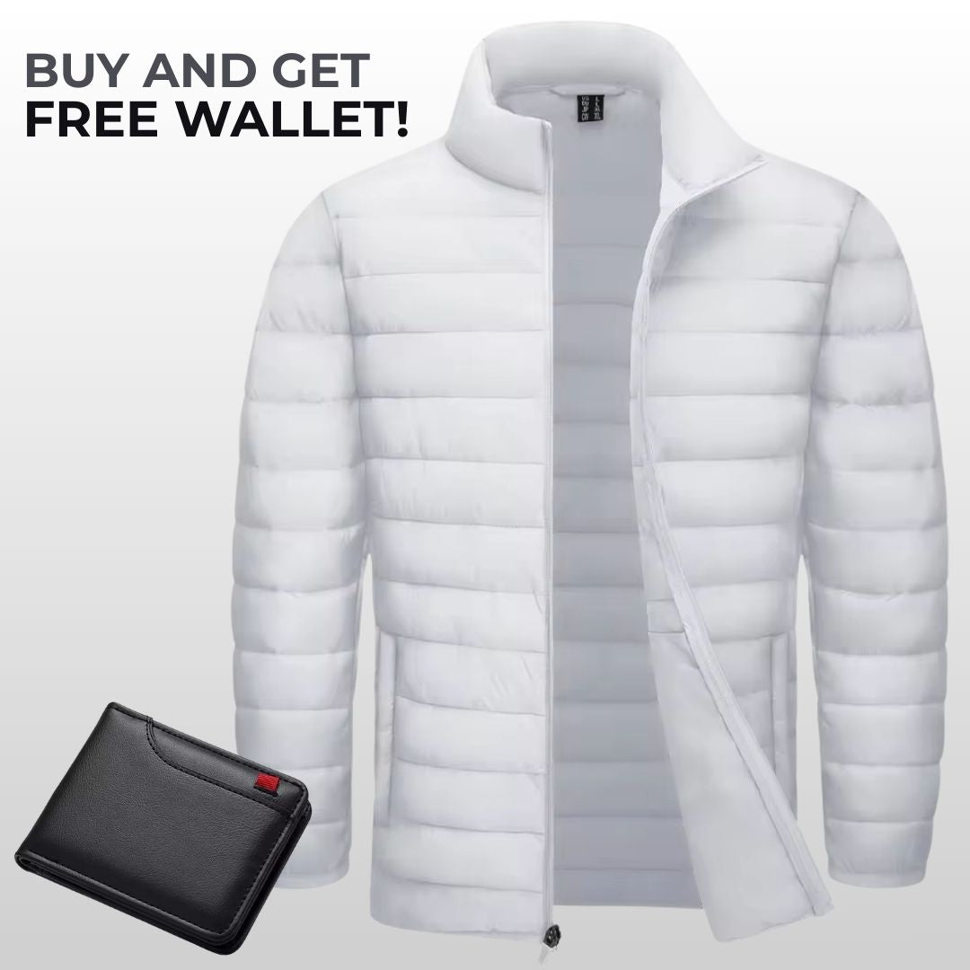 Men’s Lightweight Puffer Jacket – Water-Resistant & Insulated Windbreaker + Free Wallet