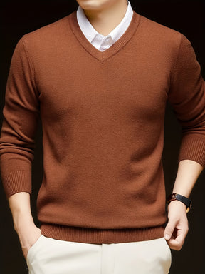 V-Neck Pullover Sweater – Long Sleeve Stretch Knit Regular Fit