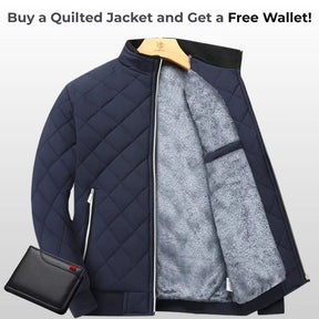 Men’s Quilted Jacket – Warm Fleece-Lined Zip-Up with Pockets + Free Wallet