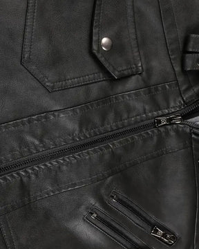 Trendy Double-Zip Hooded Jacket – Faux Leather Biker Coat with Fur Trim