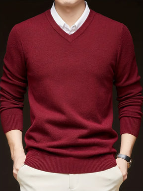 V-Neck Pullover Sweater – Long Sleeve Stretch Knit Regular Fit
