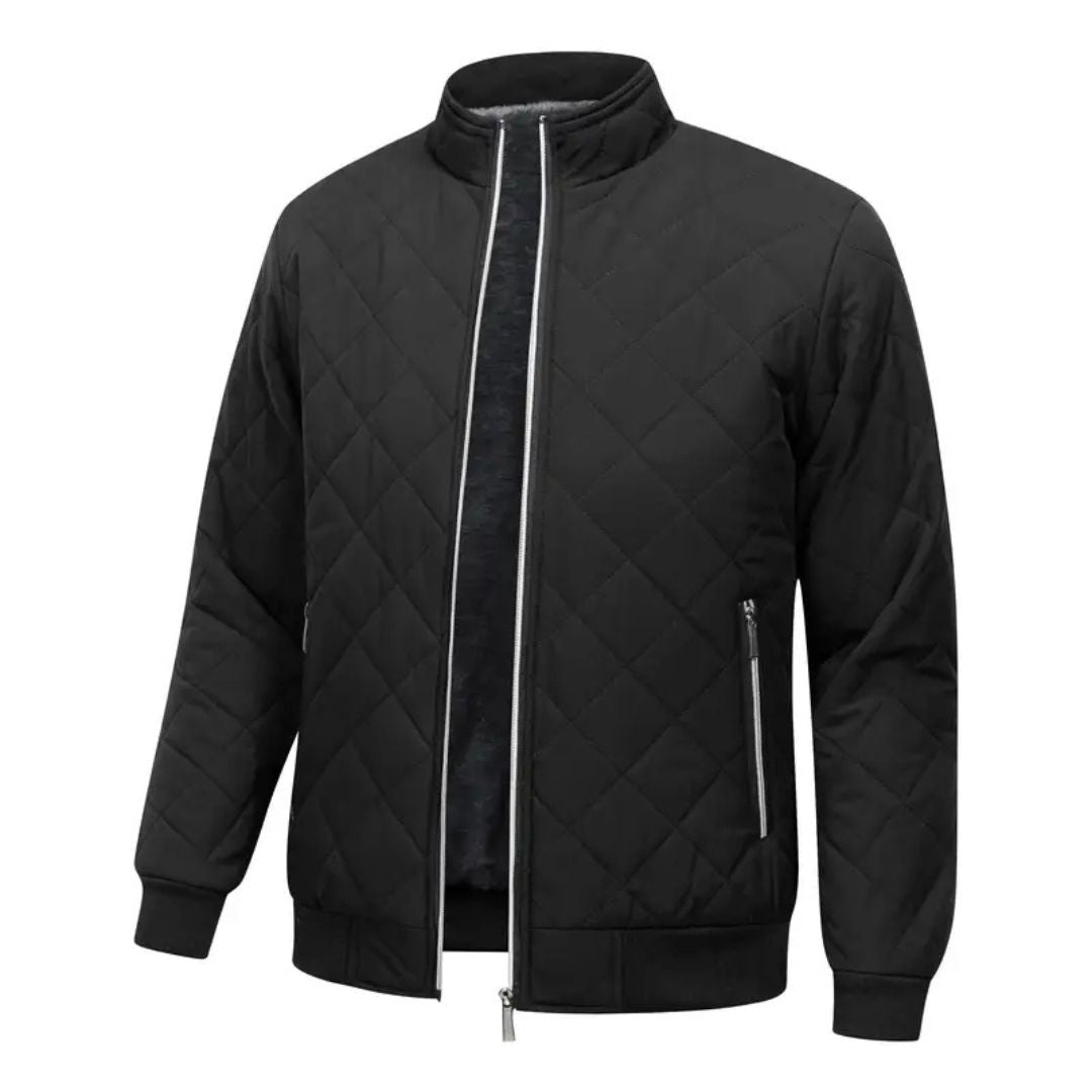 Men’s Quilted Jacket – Warm Fleece-Lined Zip-Up with Pockets + Free Wallet