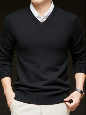 V-Neck Pullover Sweater – Long Sleeve Stretch Knit Regular Fit