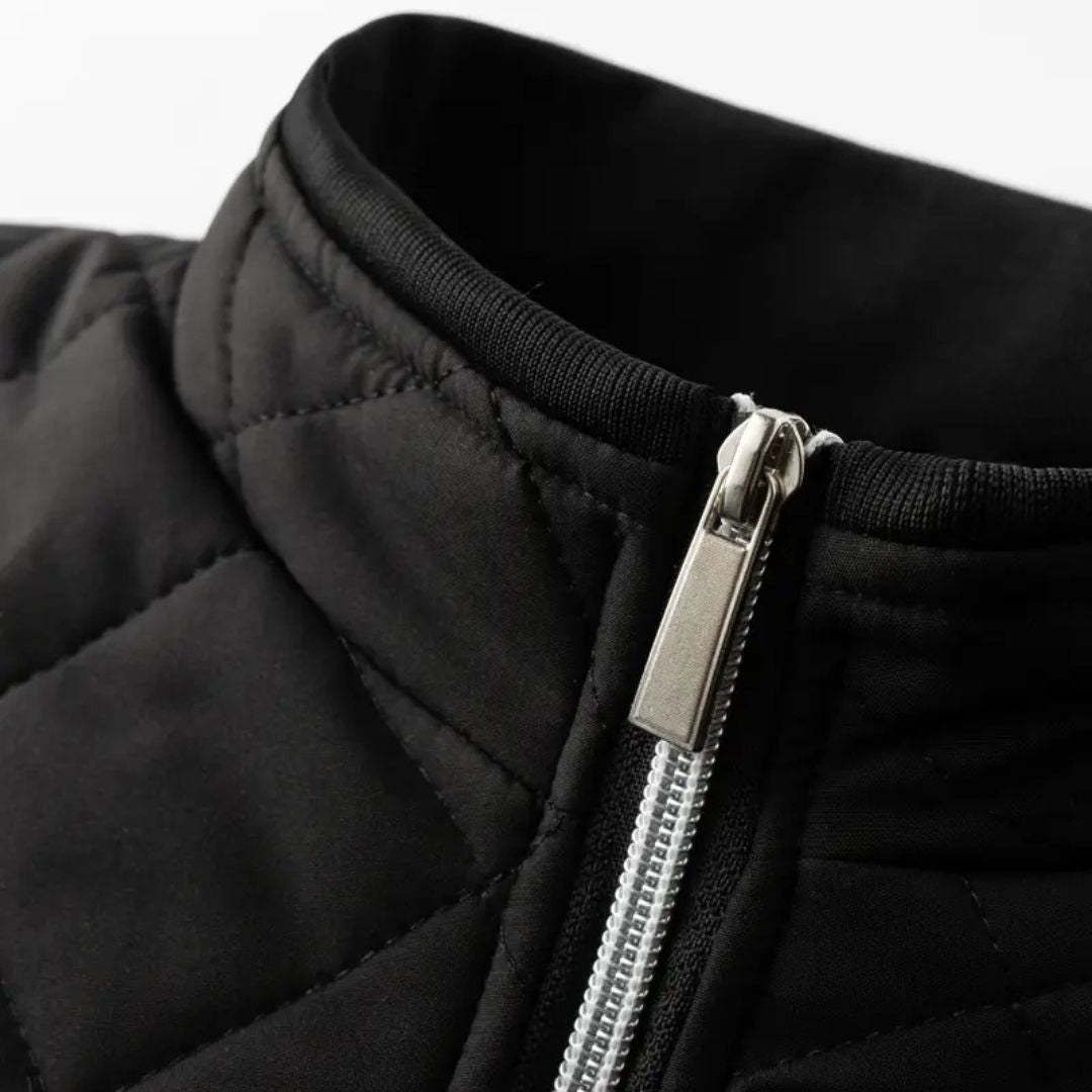 Men’s Quilted Jacket – Warm Fleece-Lined Zip-Up with Pockets + Free Wallet