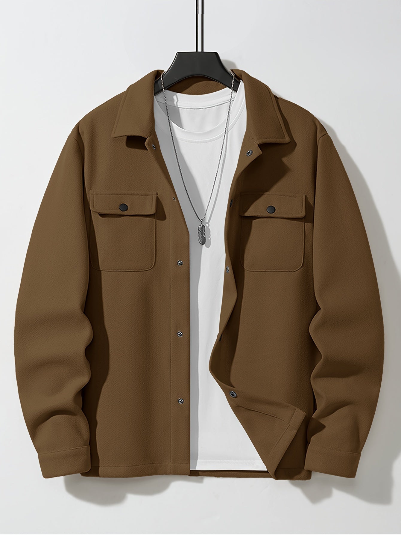 Men’s Solid Color Tweed Jacket – Fall/Winter Regular Fit with Lapel Collar & Pockets