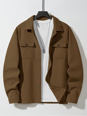 Men’s Solid Color Tweed Jacket – Fall/Winter Regular Fit with Lapel Collar & Pockets