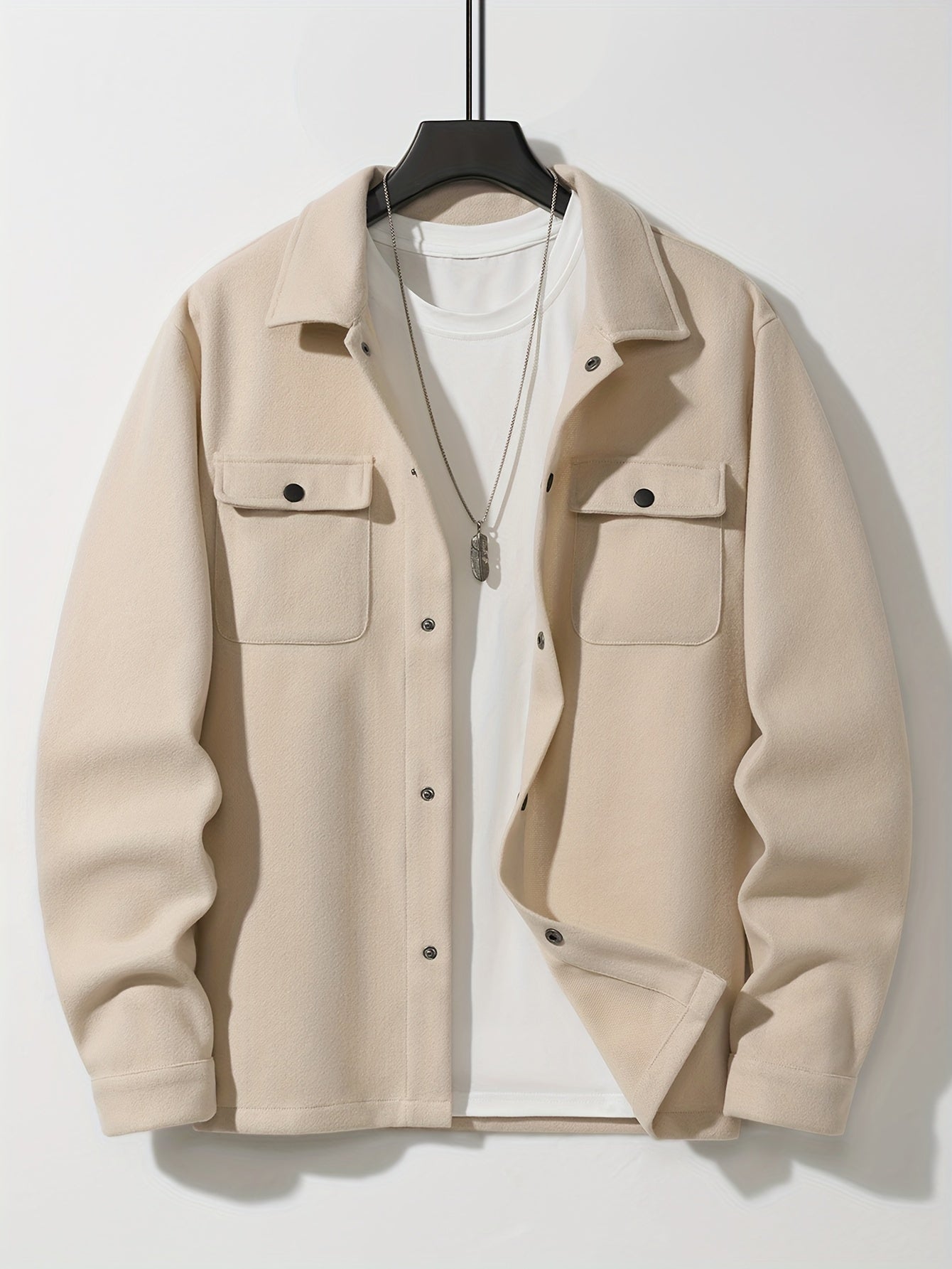 Men’s Solid Color Tweed Jacket – Fall/Winter Regular Fit with Lapel Collar & Pockets