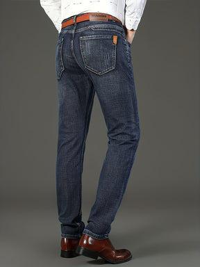 Classic Solid Color Regular Fit Jeans – Stretch Straight Leg Pants for Casual & Business Wear