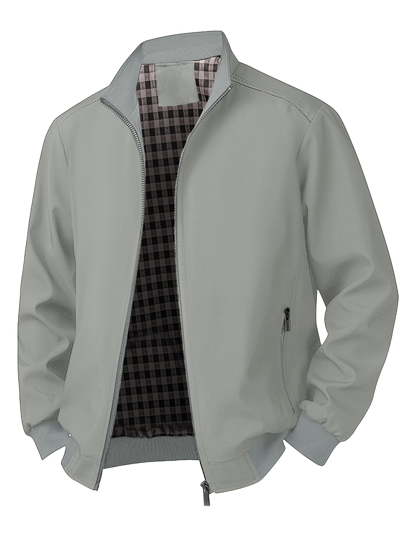 Spring/Fall Casual Jacket – Lightweight Zip-Up Coat with Stand Collar & Pockets